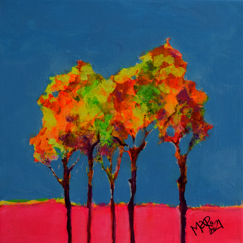 Tuesday Trees
 Acrylic painting on canvas 30 x 30 cm
 February 2021 by Martyn Robinson